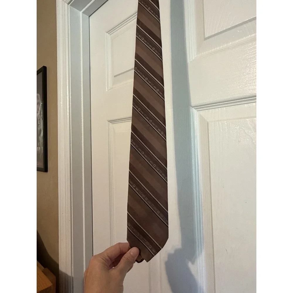 Andurst Custom Men's Neck Tie, Brown Stripes, Rust, Dacron Polyester Made in USA